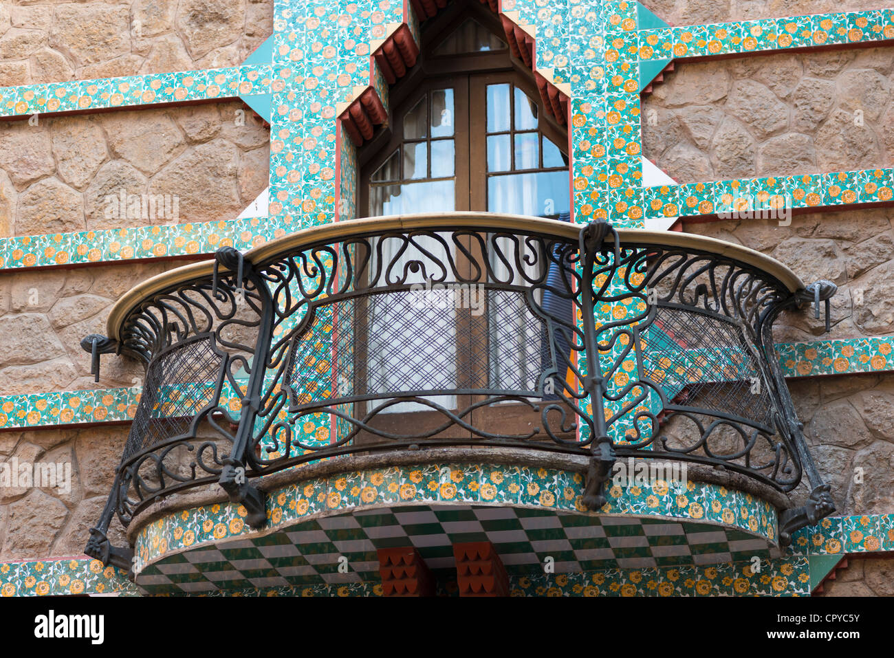 Balcon détail de Casa Vicens,Barcelone,Espagne,Catalogne Banque D'Images