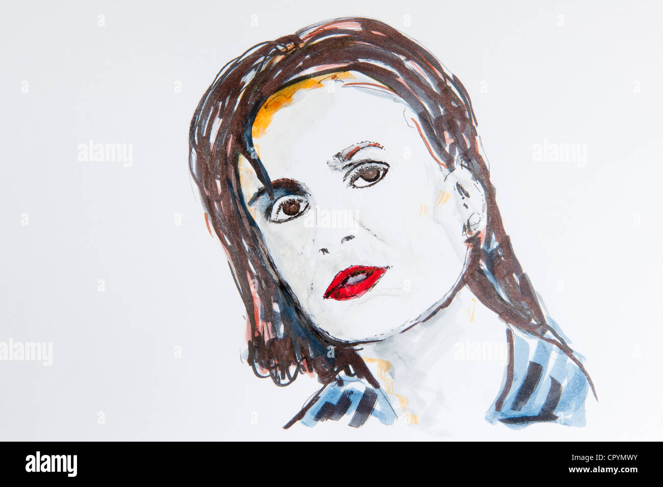 Sandra Maischberger, animateur, journaliste de la télévision allemande, dessin par Gerhard Kraus, Kriftel, Germany Banque D'Images