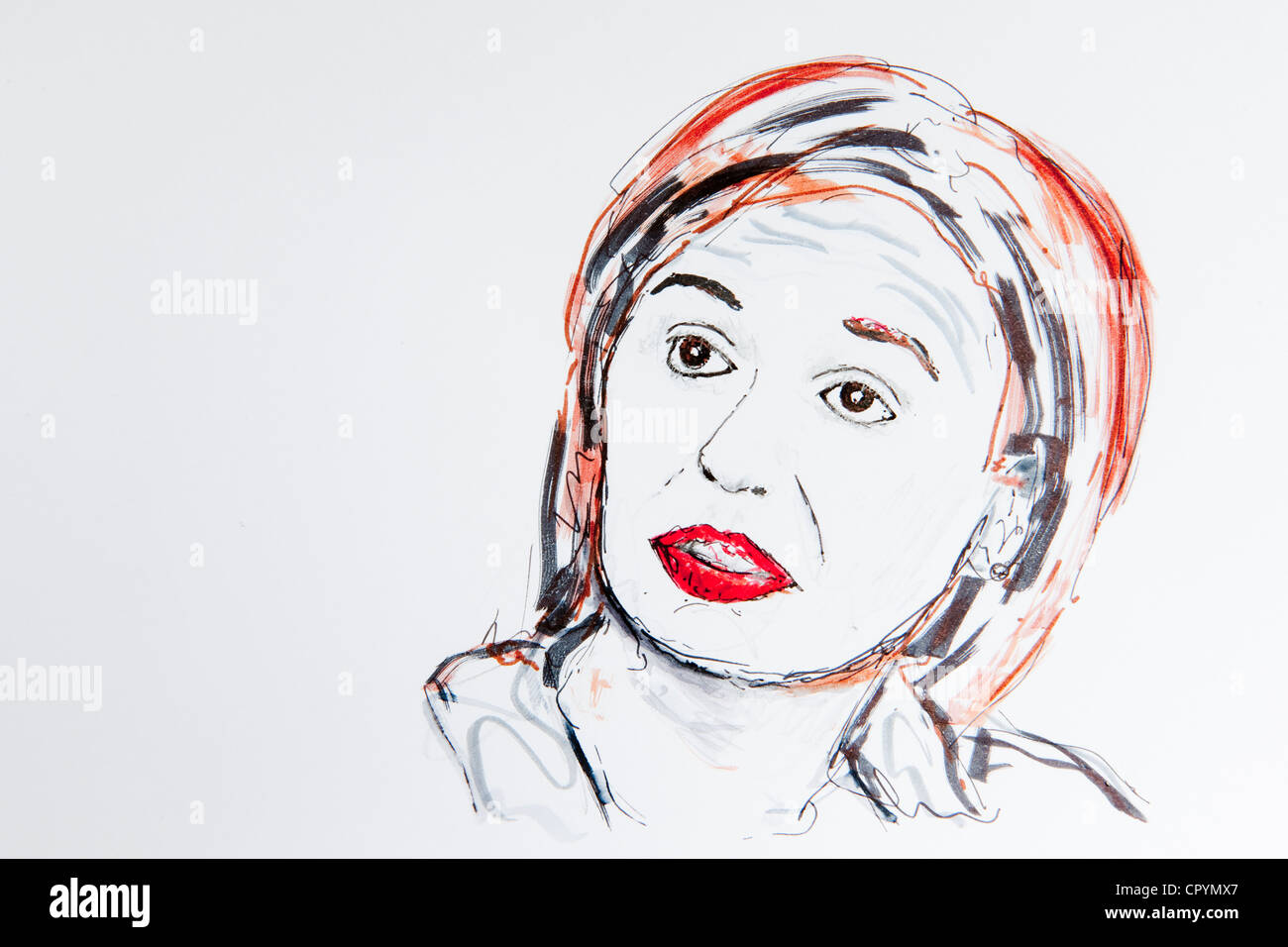 Sandra Maischberger, animateur, journaliste de la télévision allemande, dessin par Gerhard Kraus, Kriftel, Germany Banque D'Images