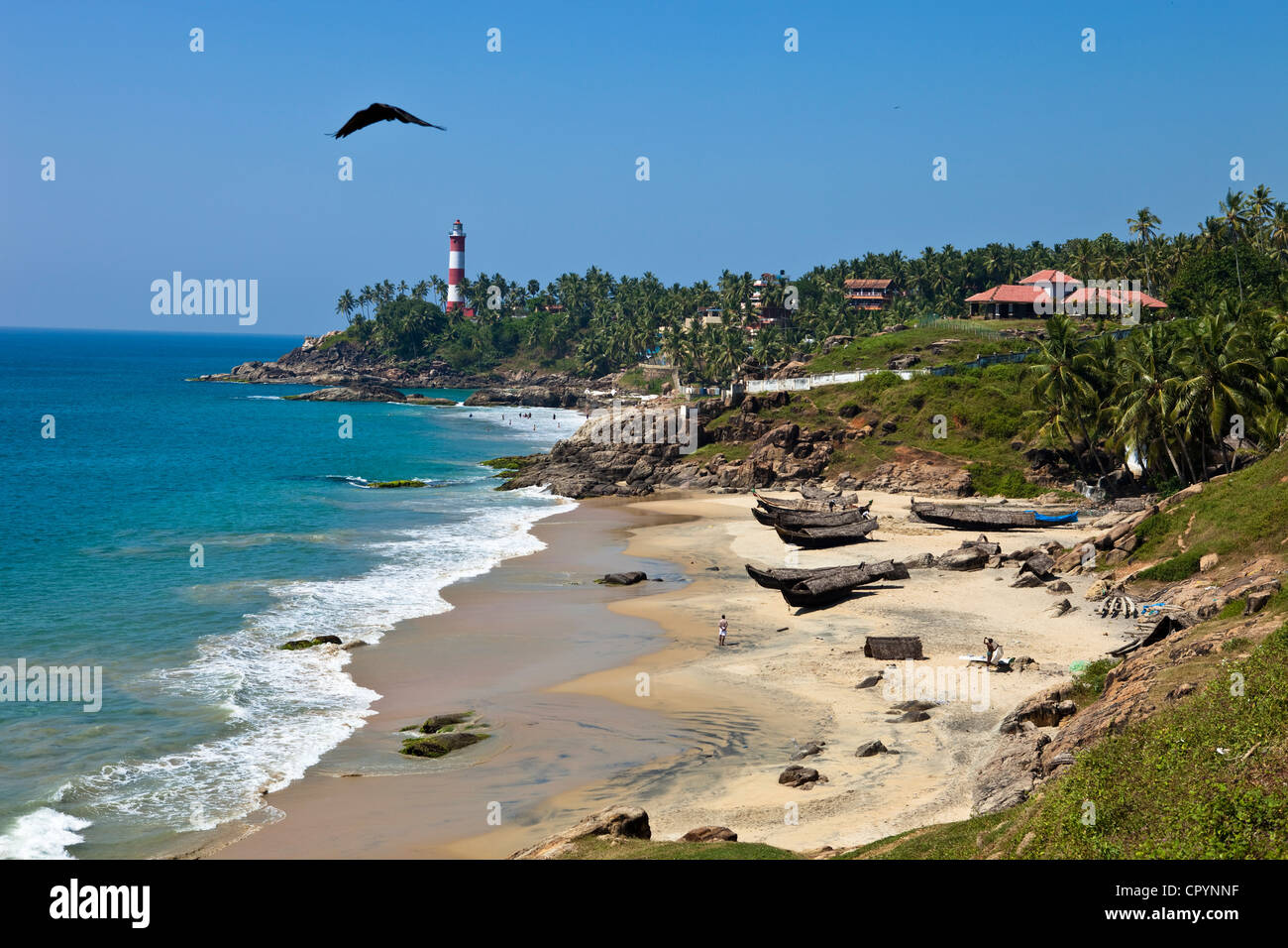 L'État de Kerala, Inde, Kovalam, plages, les pêcheurs du village du sud Banque D'Images