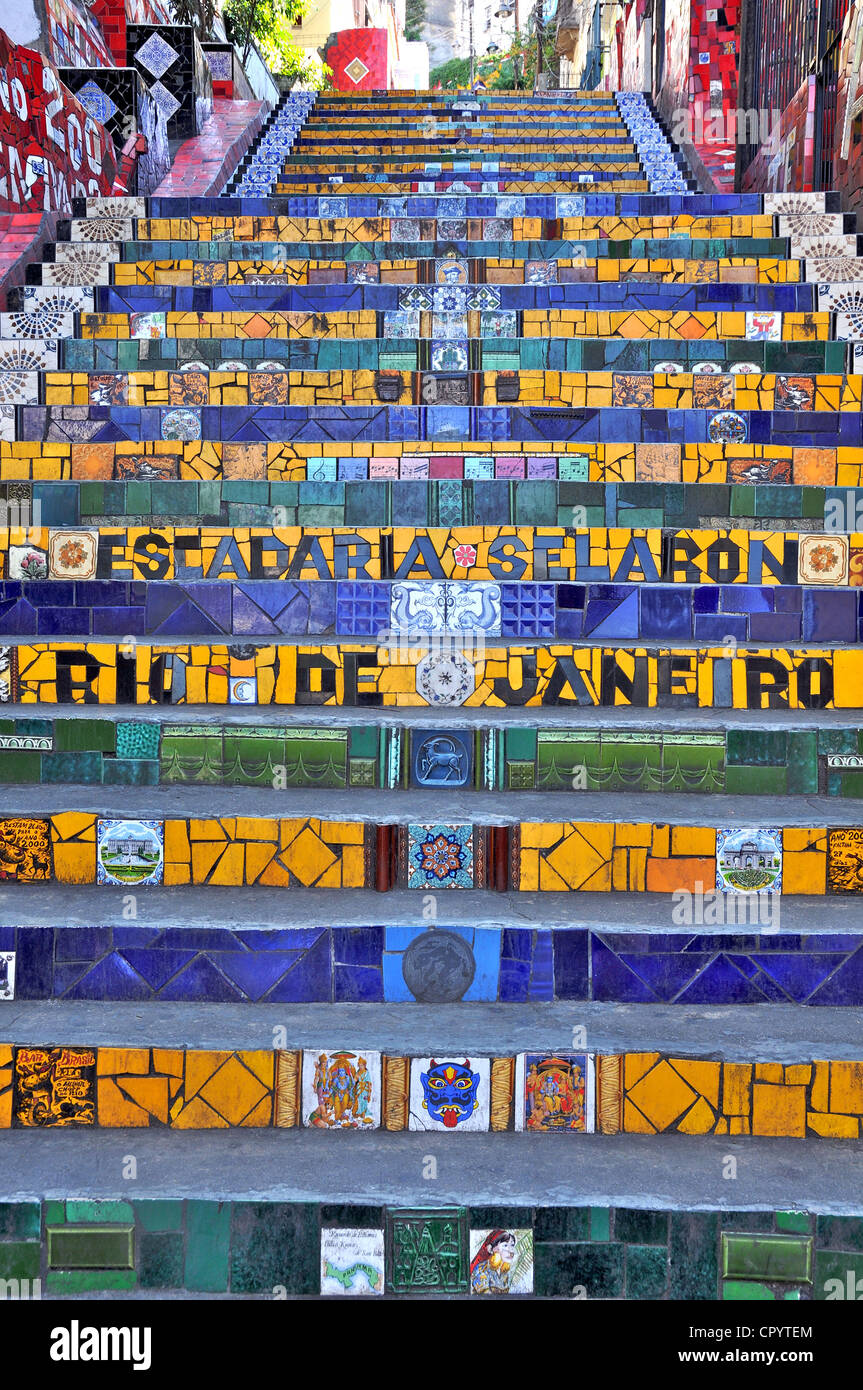 Escalier selarón Lapa, Rio de Janeiro Brésil Amérique du Sud Banque D'Images