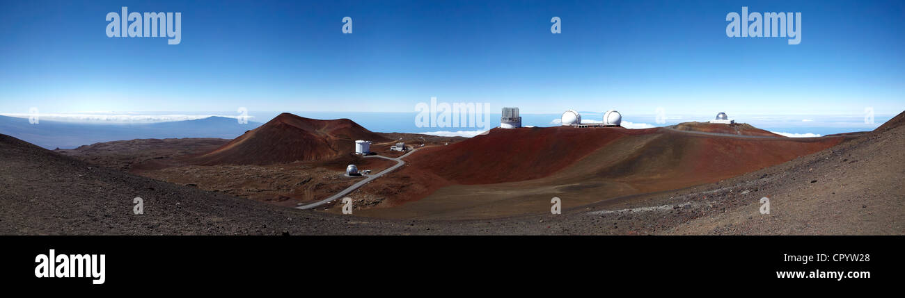 L'observatoire de Mauna Kea, le Mauna Kea, volcan bouclier, Big Island, Hawaii, USA Banque D'Images