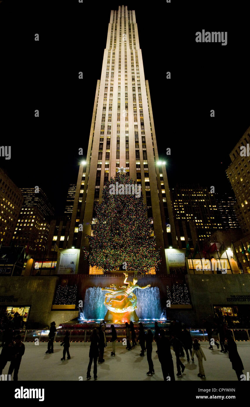 À Noël du Rockefeller Center, New York City, USA Banque D'Images