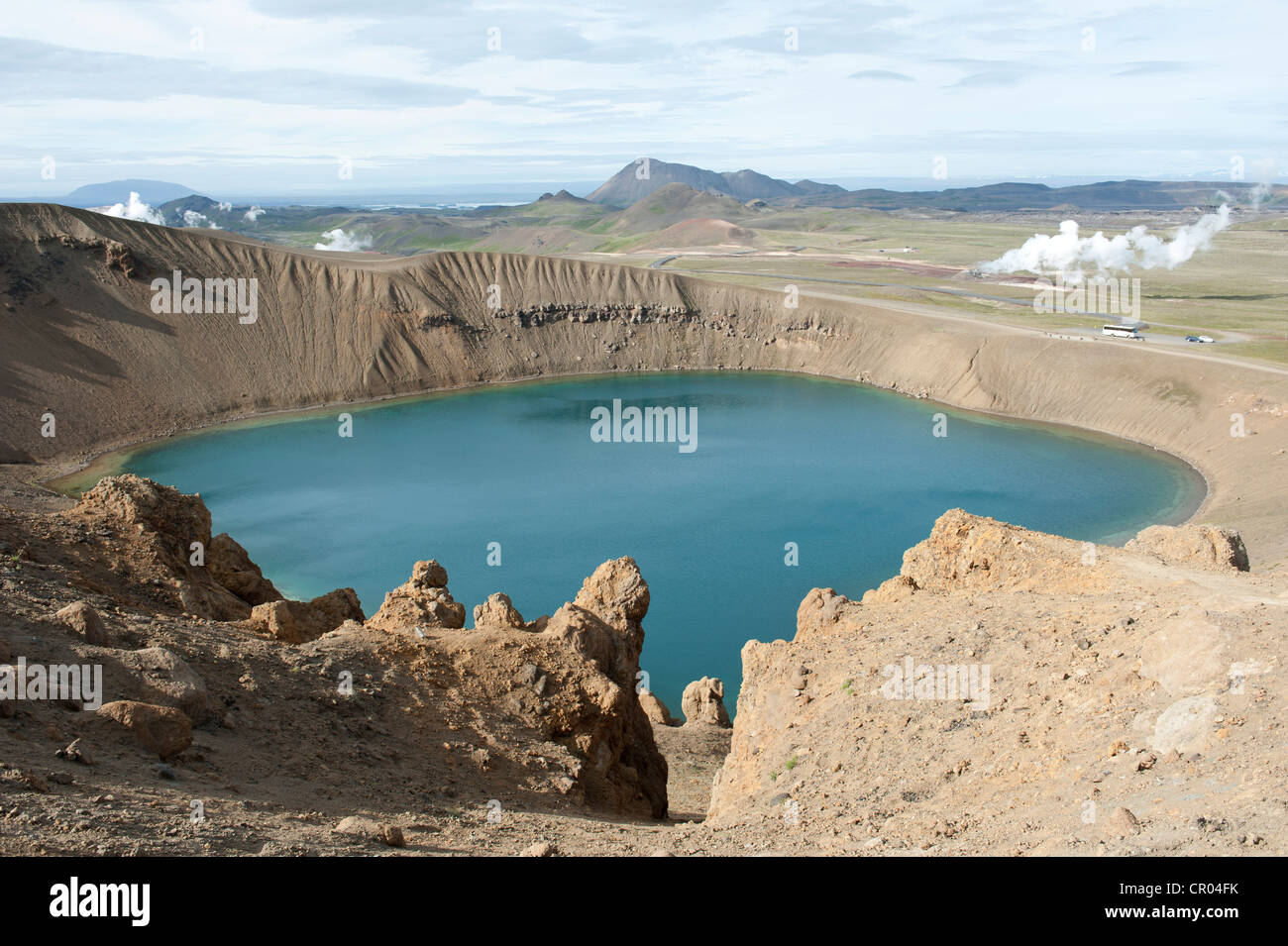 Le volcanisme, cratère, lac Bleu, Lac Rond, lac de cratère Viti, Krafla, région du lac Myvatn, Reykjavík, Islande, Scandinavie Banque D'Images