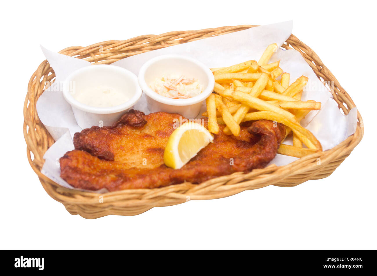 Poisson et frites, avec sauce. Chemin de détourage est au format jpg. Banque D'Images