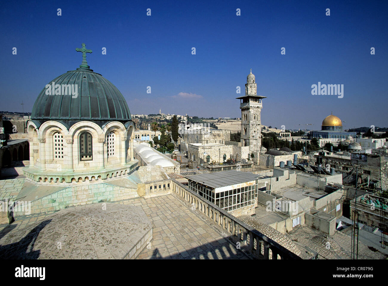 Israël, Jérusalem, ville sainte, refuge d'Ecce Homo, mosquée et le dôme du Rocher Banque D'Images