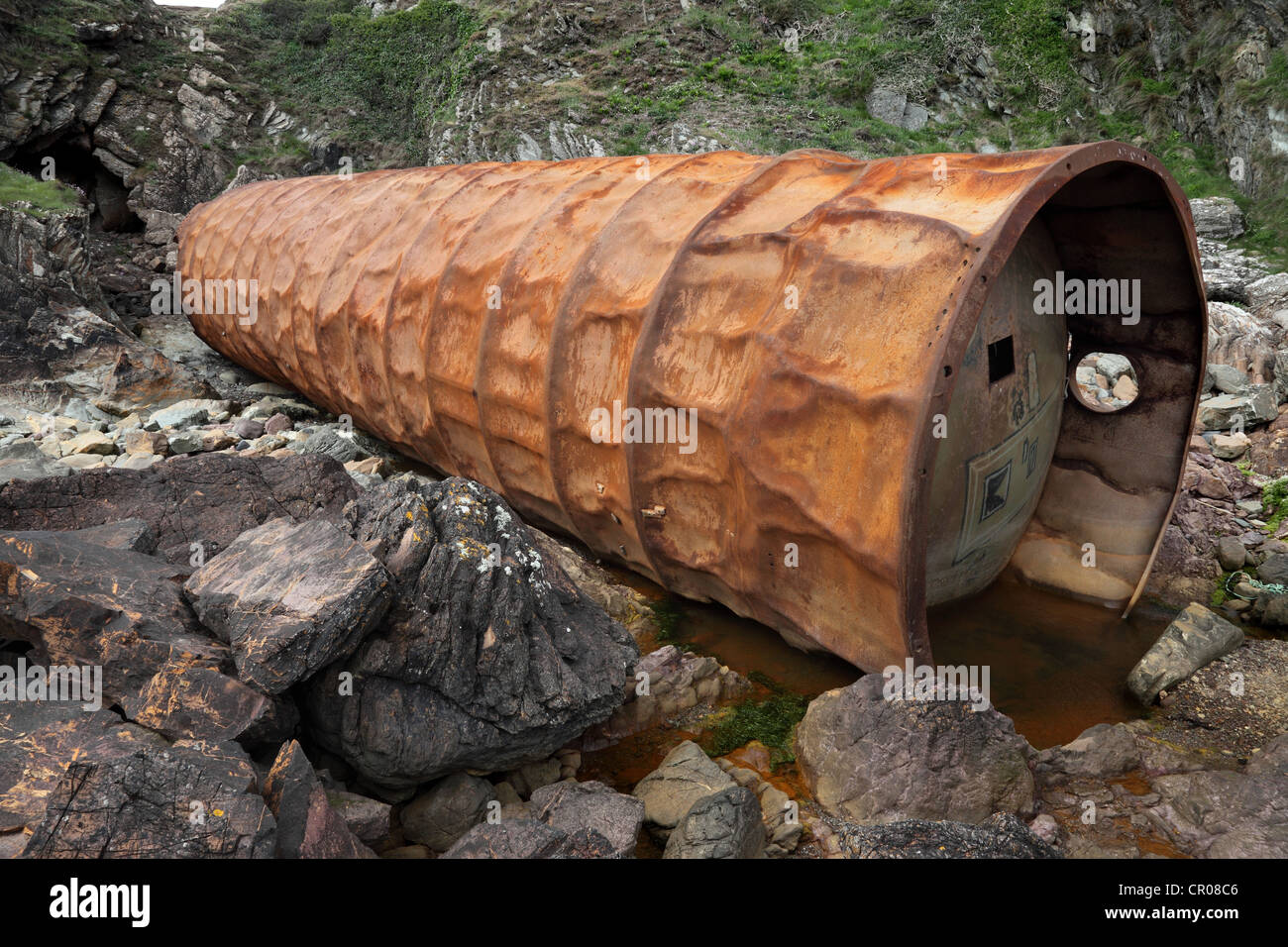 52 tonnes vérin gaz rejetés sur la plage de West Bay Tarbet Mull of Galloway Scotland UK Banque D'Images