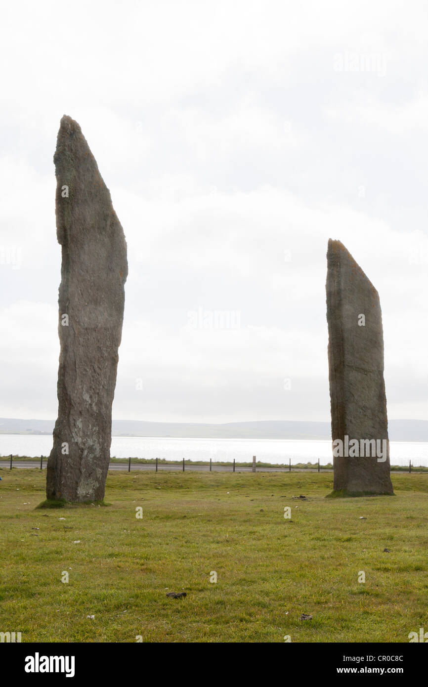 Les Menhirs de Stenness sur les îles Orkney Banque D'Images
