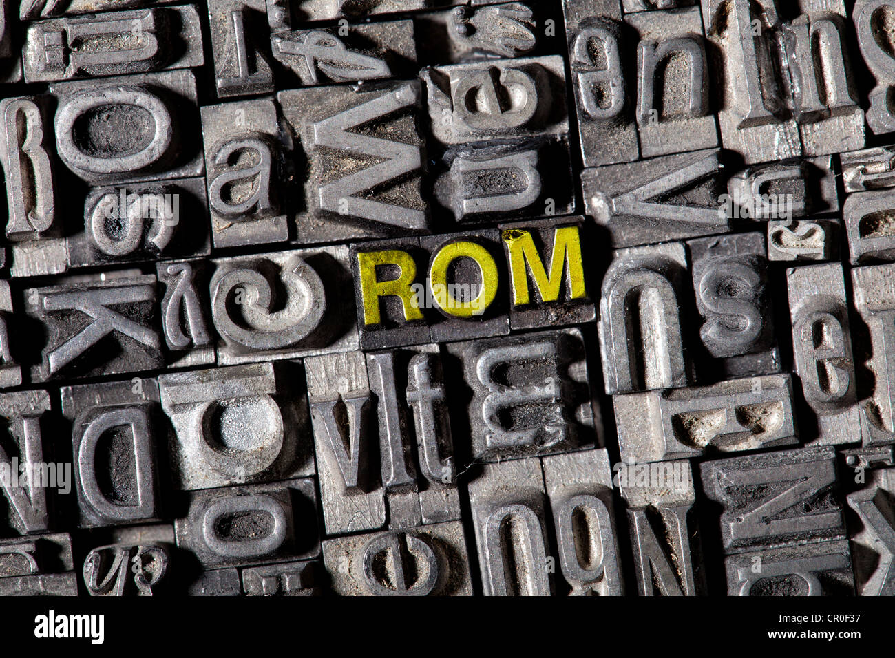 Le mot 'Rom', pour Rome, faites de vieux type de sonde Banque D'Images