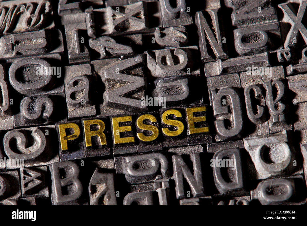 Le mot 'Presse', l'allemand pour 'Press', faites de vieux type de sonde Banque D'Images