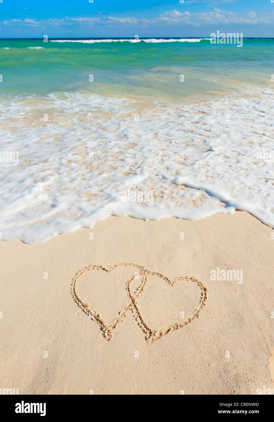 Le Mexique, Yucatan, d'un coeur dans le sable sur la plage Banque D'Images