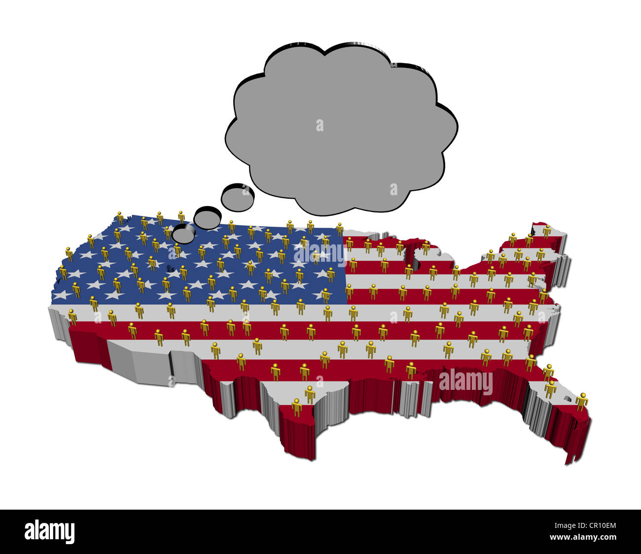 Les pensées de la population américaine sur carte drapeau illustration Banque D'Images