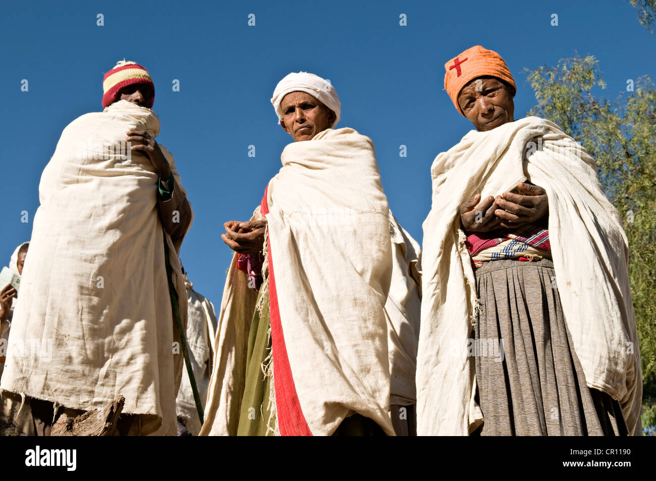 L'Éthiopie, région d'Amhara, Lalibela, Saint Gabriel cérémonie religieuse de Bet Gabriel Rafael Church Banque D'Images