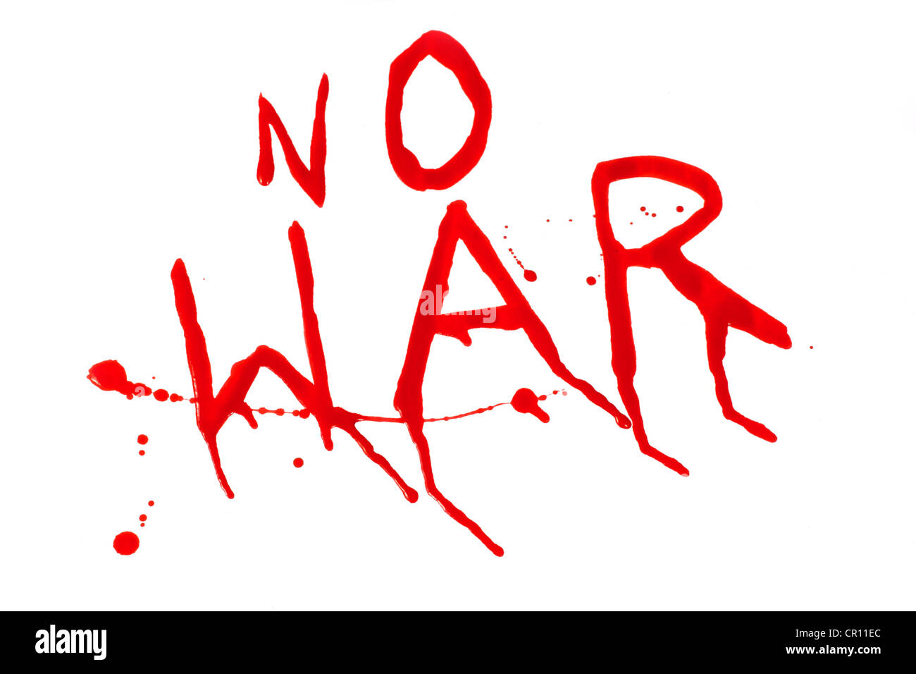 Inscription pas de guerre flux sanglant splatter splash sur fond blanc Banque D'Images