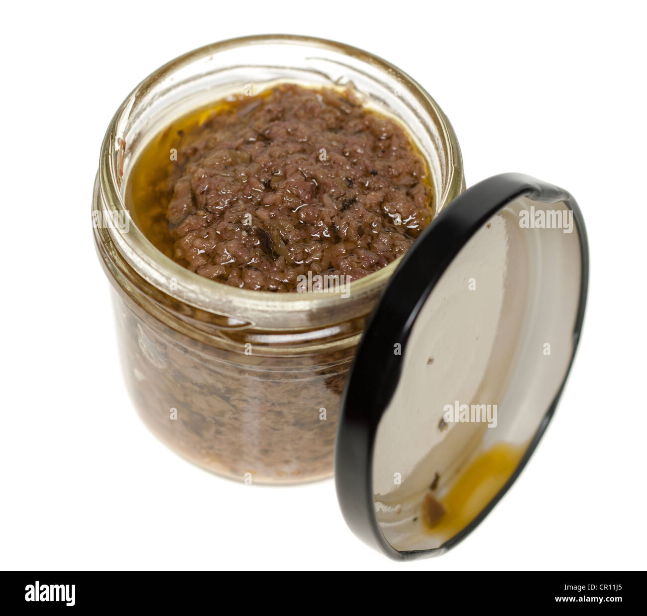 Pot de tapenade d'olive verte Banque D'Images