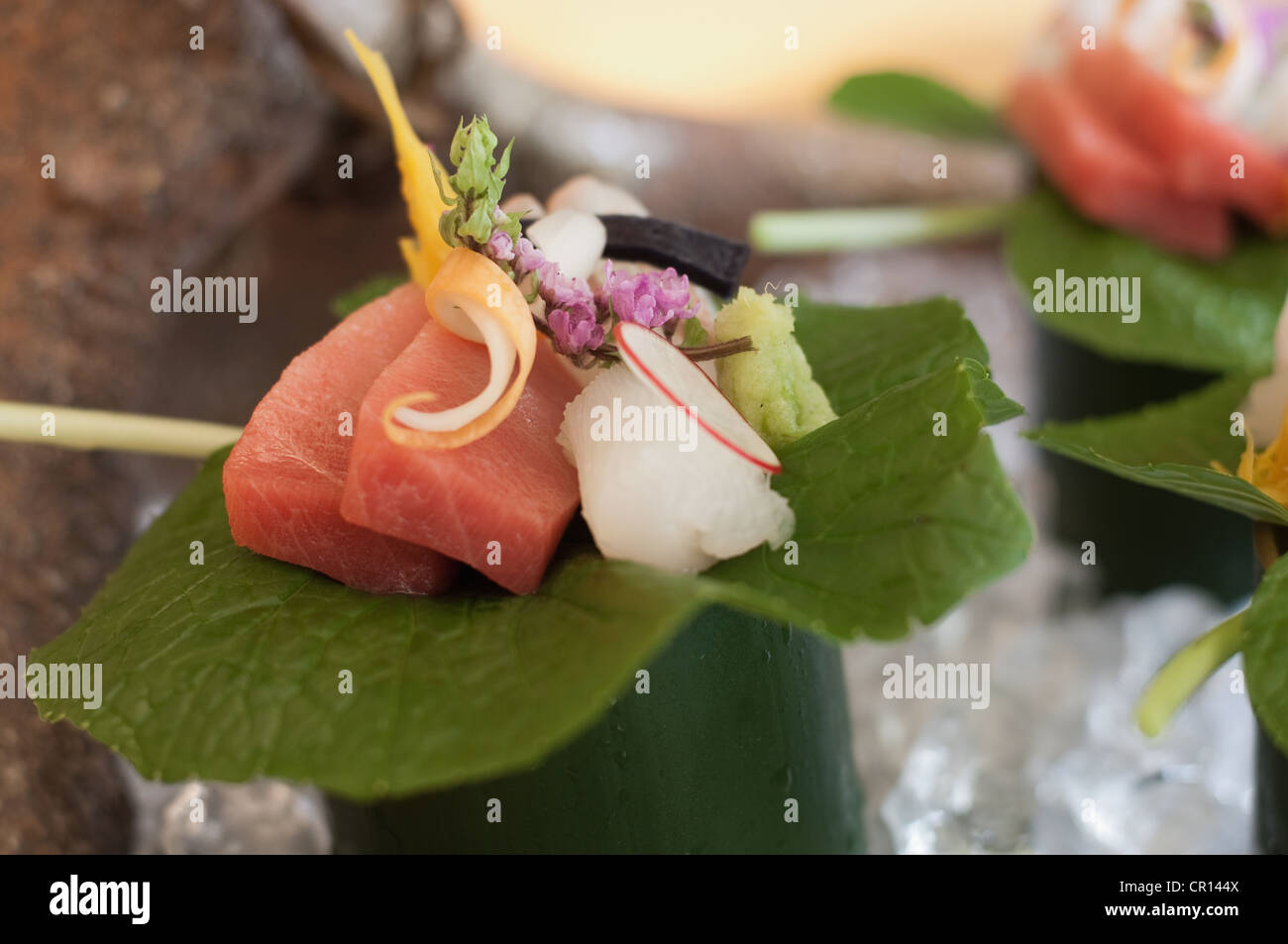 Close up of ornate morceau de sushi Banque D'Images