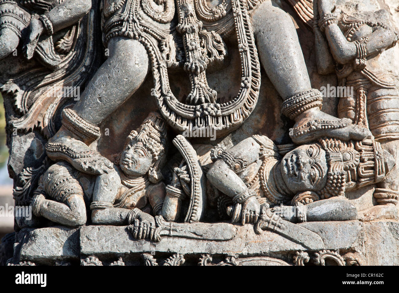 Détail de la sculpture. Keshava temple. Belur. L'Inde Banque D'Images