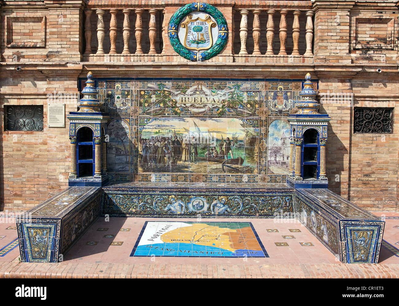 Mosaïque de carreaux d'une province d'Espagne, la Plaza de España, Séville, Espagne, Europe Banque D'Images