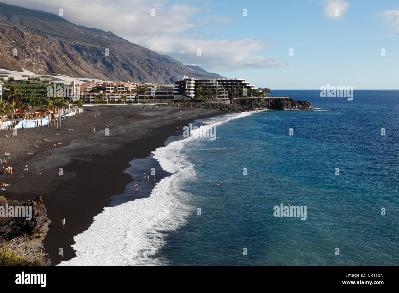 Plage de Puerto Naos avec le sol, l'hôtel La Palma, Îles Canaries, Espagne, Europe, PublicGround Banque D'Images