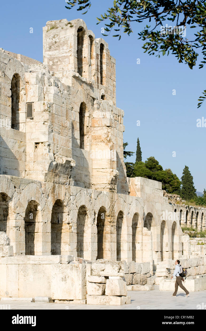 Grèce, Athènes, Attique, acropole, UNESCO World Heritage, Irodio ou Hérode Atticus, le théâtre de 161 AD, où l'Athènes Banque D'Images