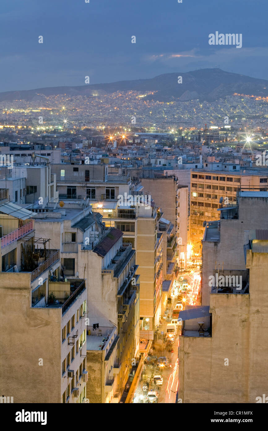 Grèce, Athènes, Attique, aperçu de la ville à partir de la terrasse de l'hôtel Fresh Banque D'Images