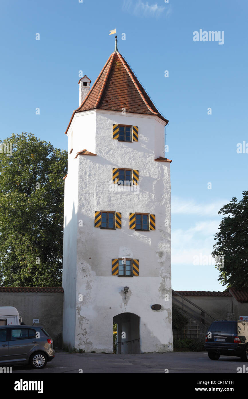 Polizeidienerturm tower, Schongau, Pfaffenwinkel, Upper Bavaria, Bavaria, Germany, Europe, PublicGround Banque D'Images