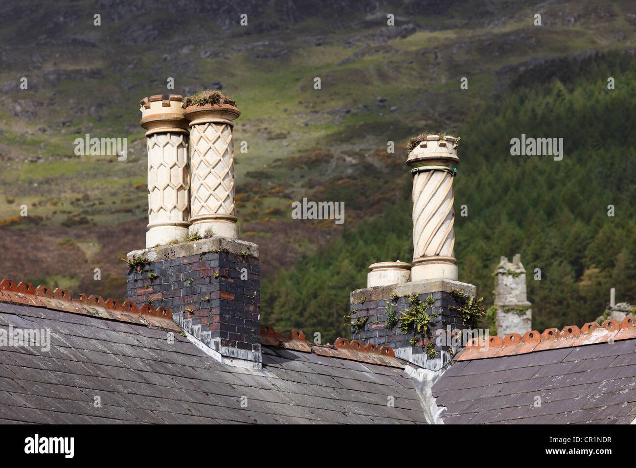 Une cheminée ouvragée, Carlingford, comté de Louth, République d'Irlande, Europe Banque D'Images