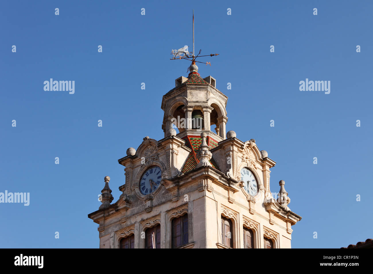 Tour de l'horloge de l'Hôtel de Ville, Alcudia, Majorque, Iles Baléares, Espagne, Europe Banque D'Images