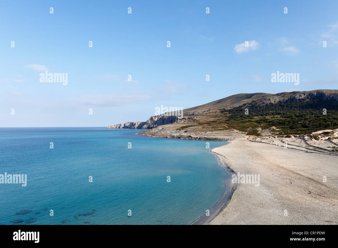 Plage de sable de Cala Mesquida et Cap Freu, à Capdepera, Majorque, Îles Baléares, Espagne, Europe Banque D'Images