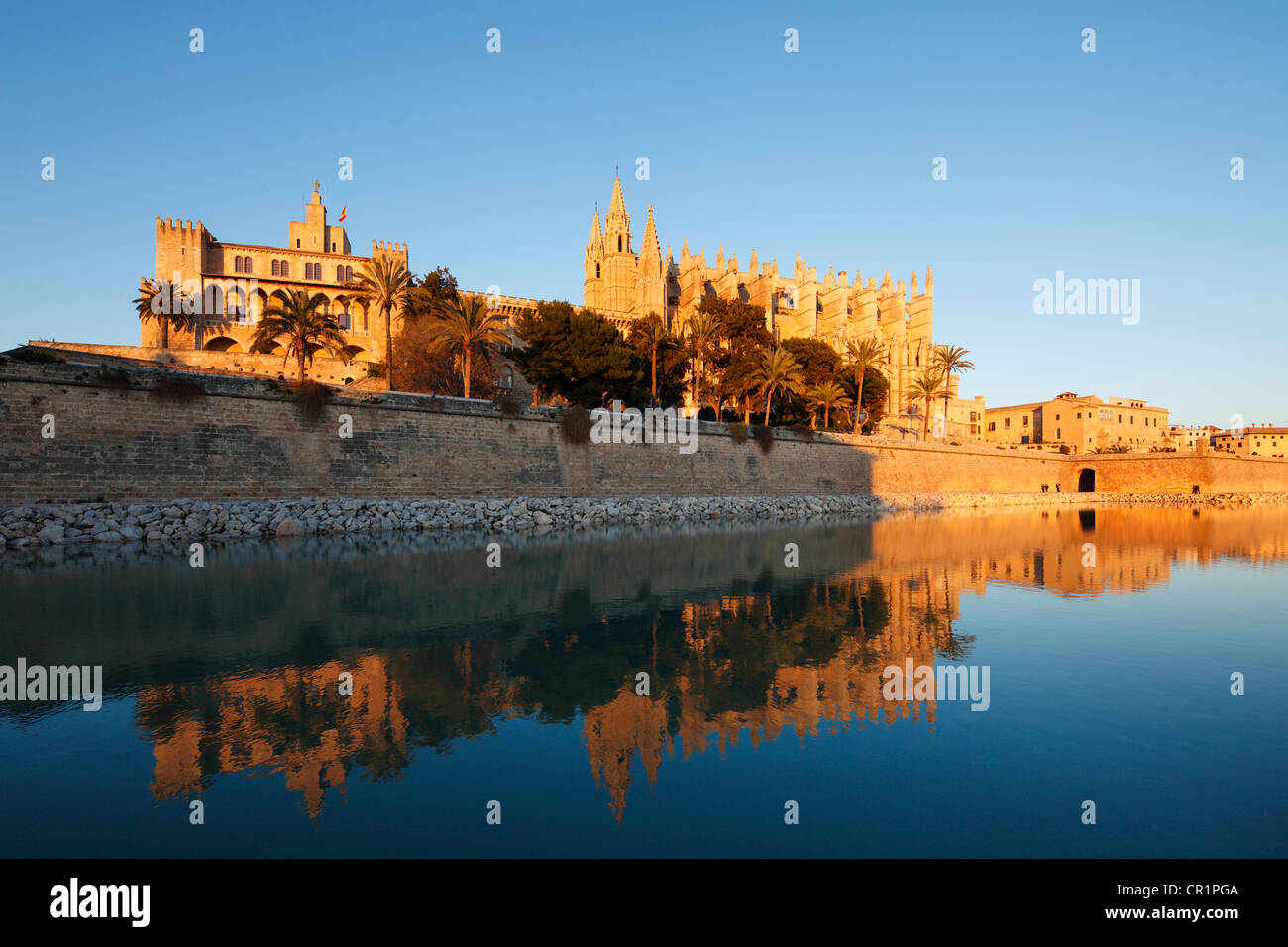 L'Almudaina, La Seu Cathedral, Parc de Mar, Palma de Majorque, Majorque, Îles Baléares, Espagne, Europe Banque D'Images
