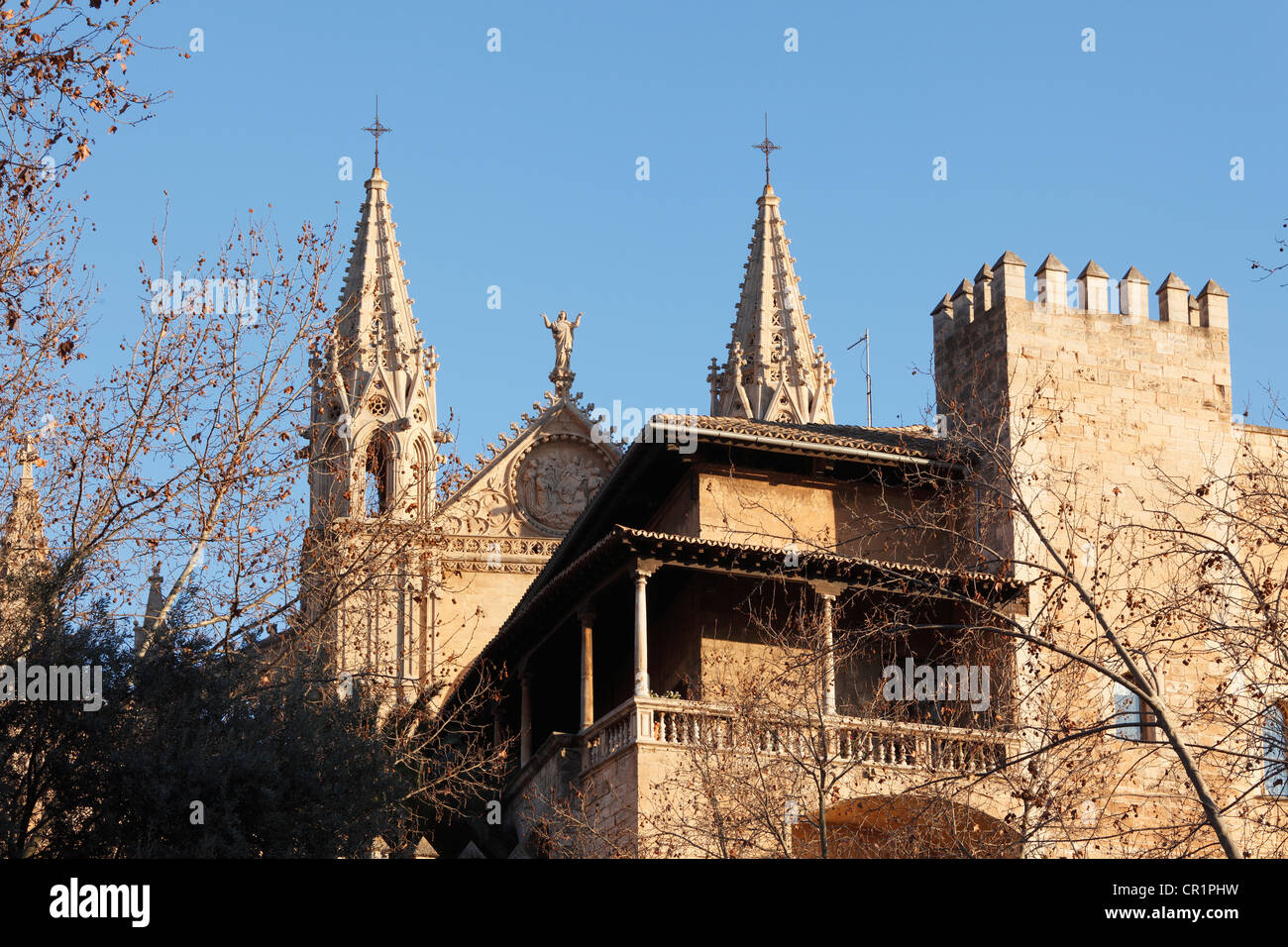 L'Almudaina, La Seu Cathedral, Palma de Majorque, Majorque, Îles Baléares, Espagne, Europe Banque D'Images