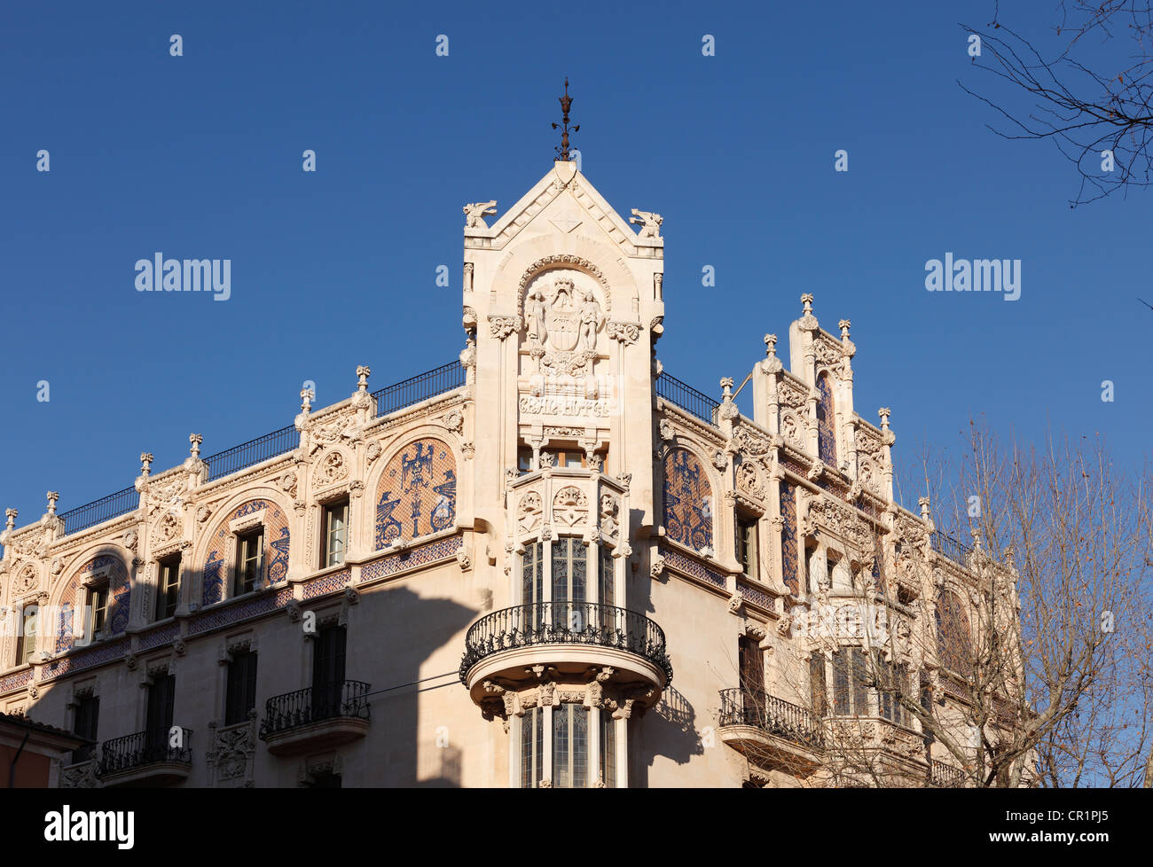 Façade d'Art Nouveau, l'hôtel Gran Plaza Weyler, Palma de Majorque, Majorque, Îles Baléares, Espagne, Europe Banque D'Images