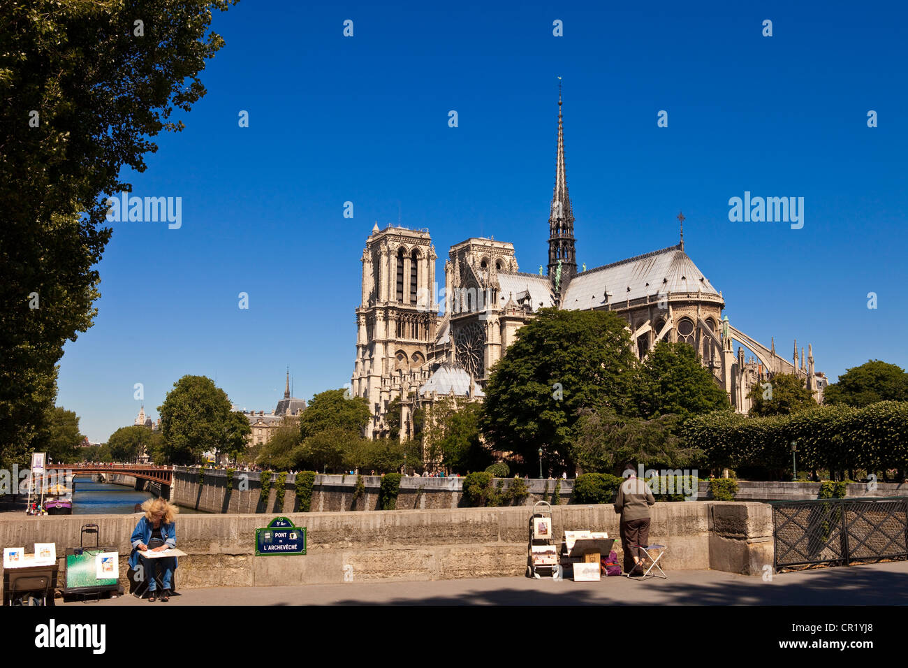 France, Paris, quais de Seine, au patrimoine mondial de l'UNESCO Cathédrale Notre-Dame Banque D'Images