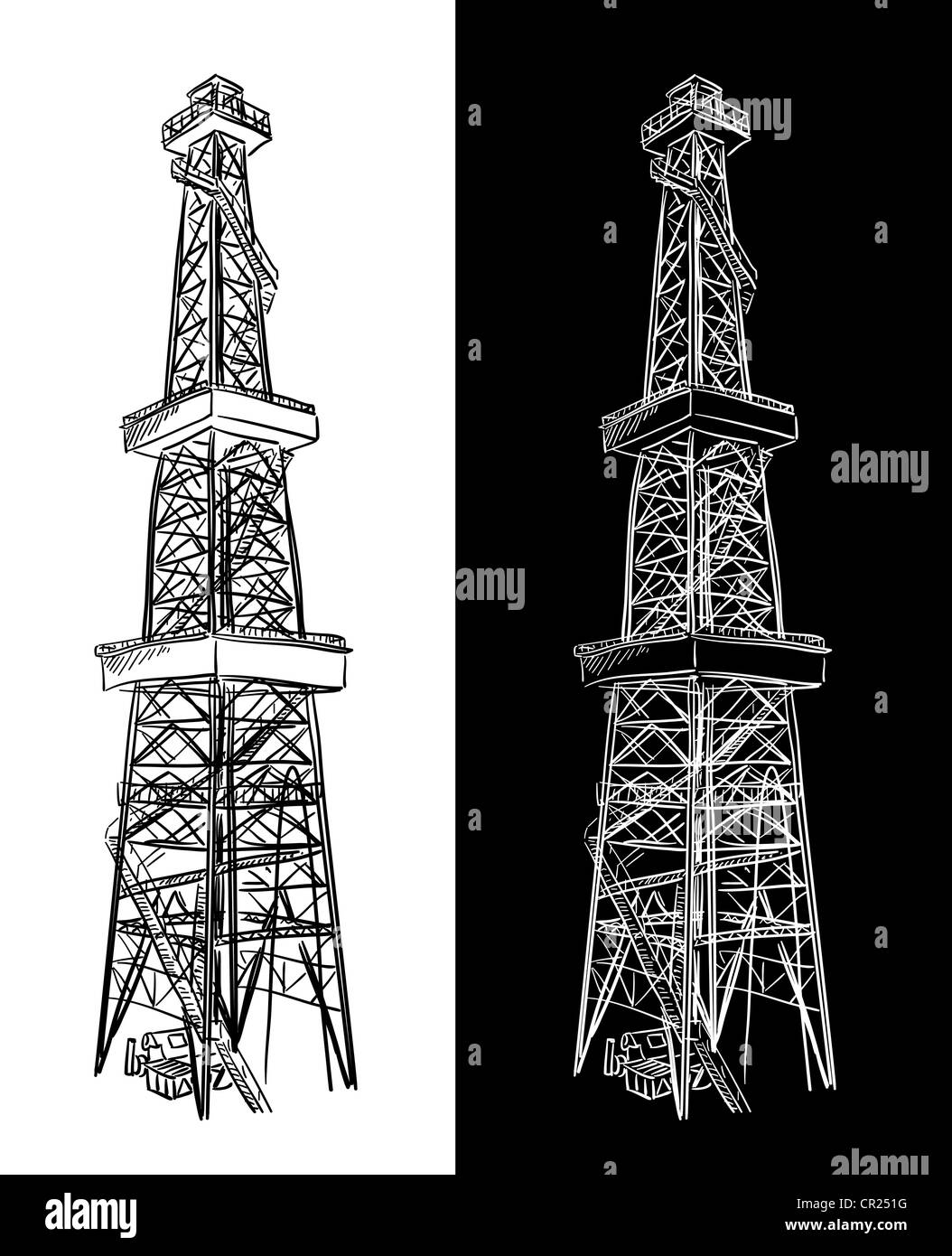 Plate-forme pétrolière. Dessin vectoriel. Banque D'Images