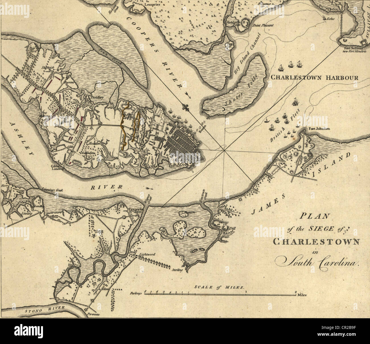 Site du siège de Charleston, Caroline du Sud, d'Atlas des batailles de la Révolution américaine en 1845 imprimé Banque D'Images