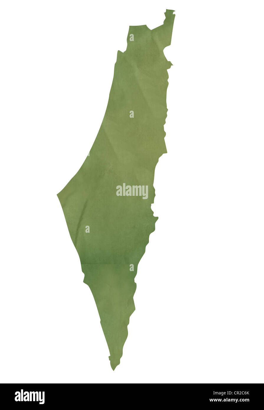 Ancienne carte verte d'Israël dans le livre vert texturé, isolé sur fond blanc. Banque D'Images