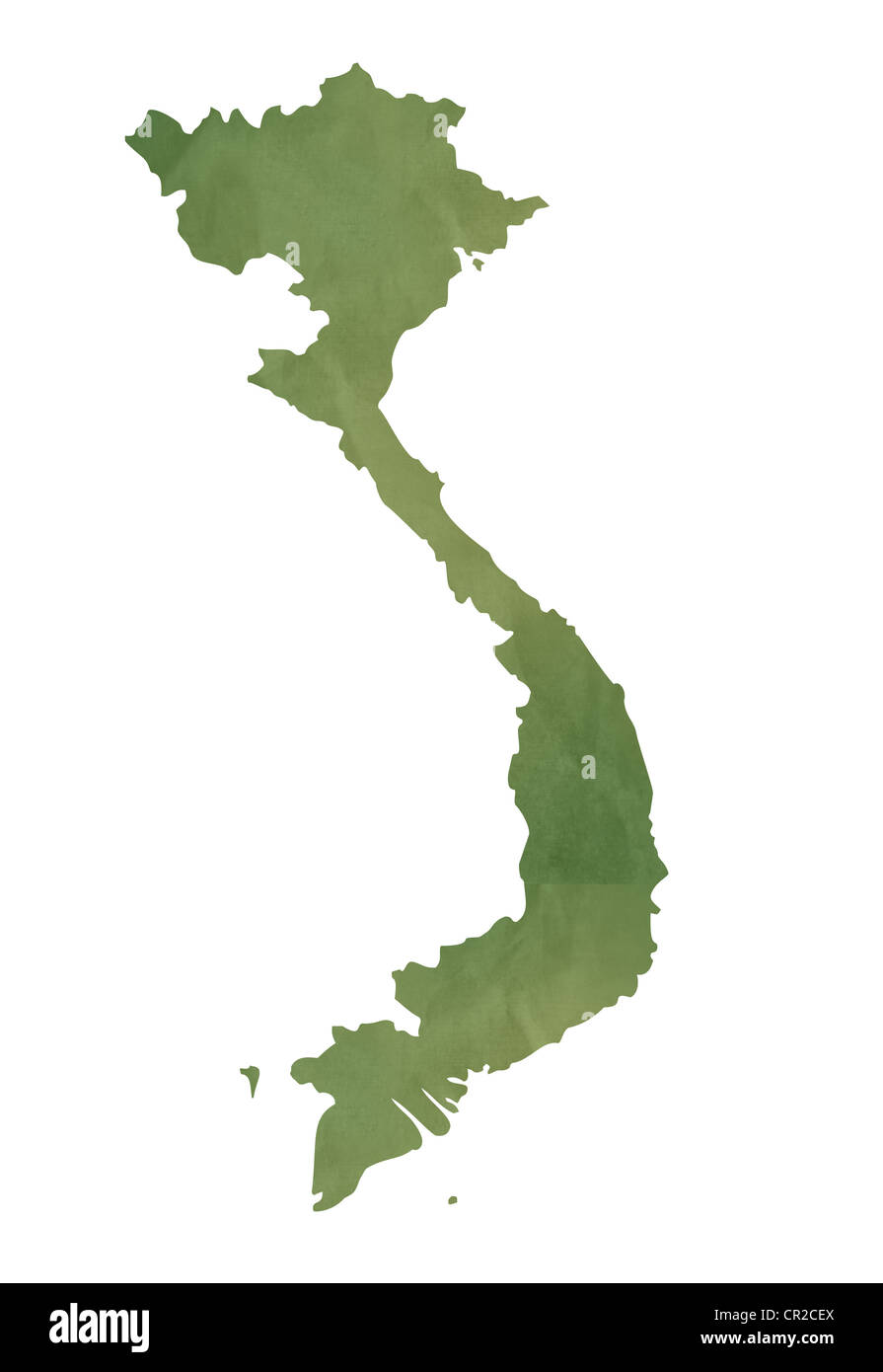 Ancienne carte verte dans ofVietnam papier vert texturé, isolé sur fond blanc. Banque D'Images