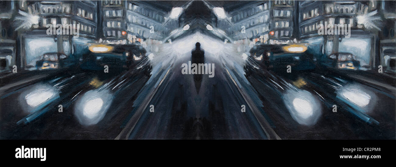 Avec taxi noir foncé spooky figure dans la nuit à Londres Banque D'Images