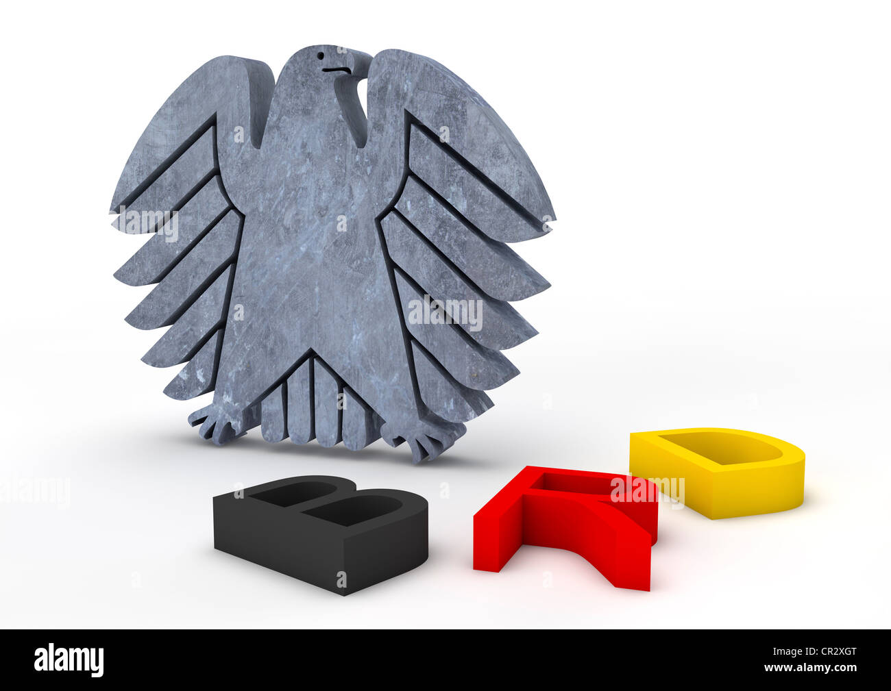 Aigle fédéral avec les lettres de la BRD, image symbolique pour l'Allemagne qui est fermé, crise de l'euro, 3D illustration Banque D'Images