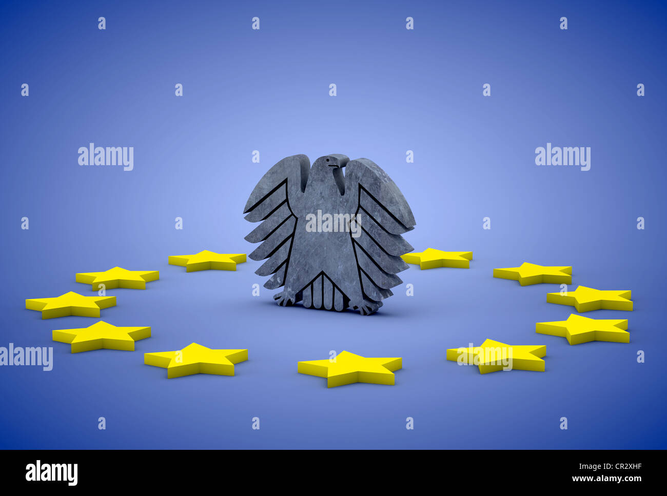 Aigle fédéral au milieu des étoiles sur le drapeau de l'Union européenne,  de l'image symbolique pour l'Allemagne en Europe, 3D illustration Photo  Stock - Alamy