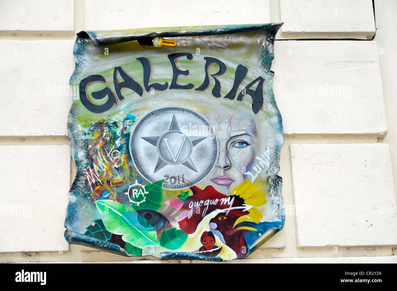 Galeria, enseigne publicitaire d'une galerie, centre ville de La Havane, Centro Habana, Cuba, Antilles, Caraïbes, Amérique Centrale Banque D'Images