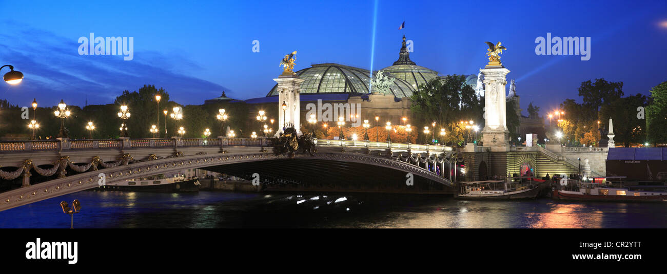 France, Paris, rives de la Seine au Patrimoine Mondial de l'UNESCO, le Grand Palais et le Pont Alexandre III Banque D'Images