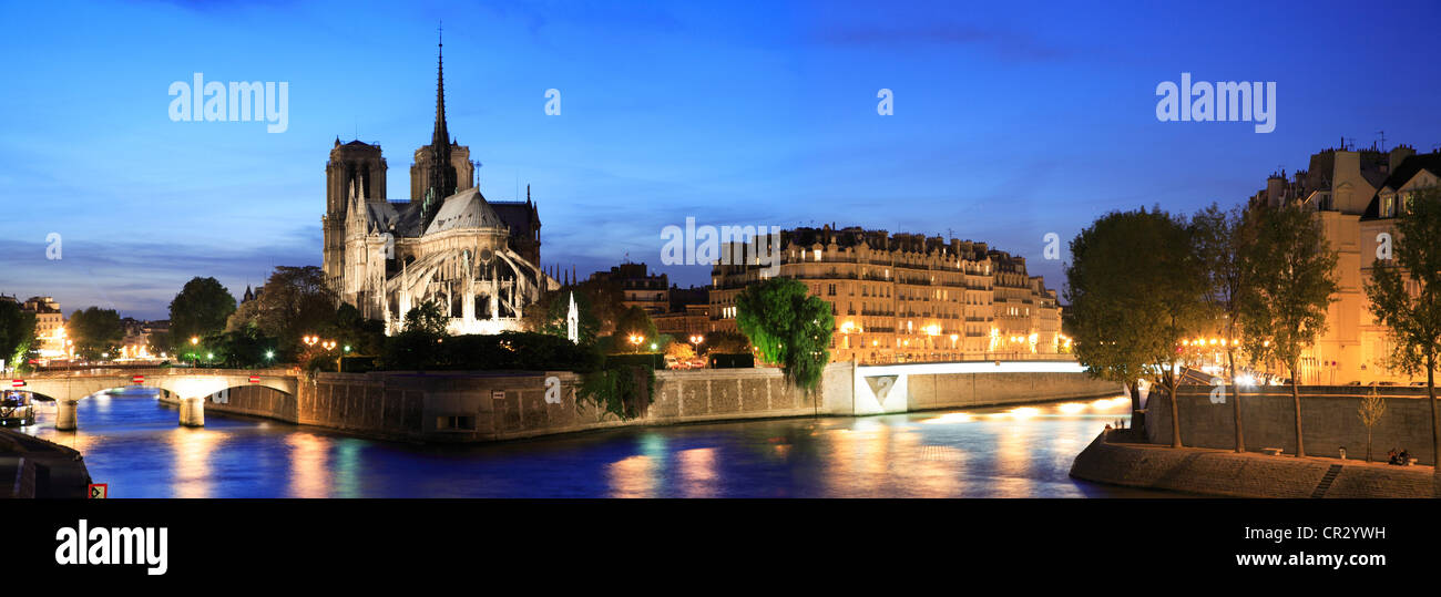 France, Paris, rives de la Seine au Patrimoine Mondial de l'UNESCO, l'Ile de la Cité, Notre-Dame Banque D'Images