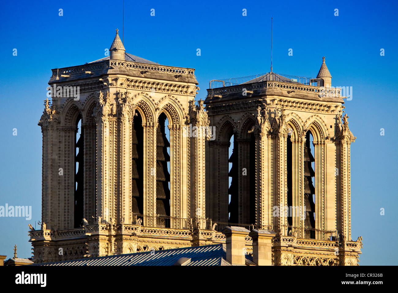 France, Paris, les tours de la cathédrale Notre-Dame de Paris Banque D'Images