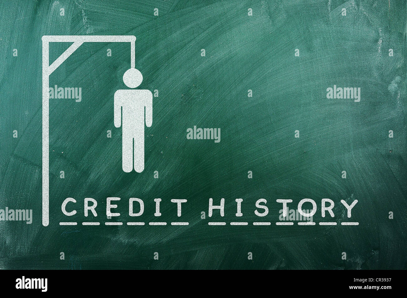 Potence-man jeu bancruptcy sur tableau noir et vert 'texte' histoire de crédit Banque D'Images