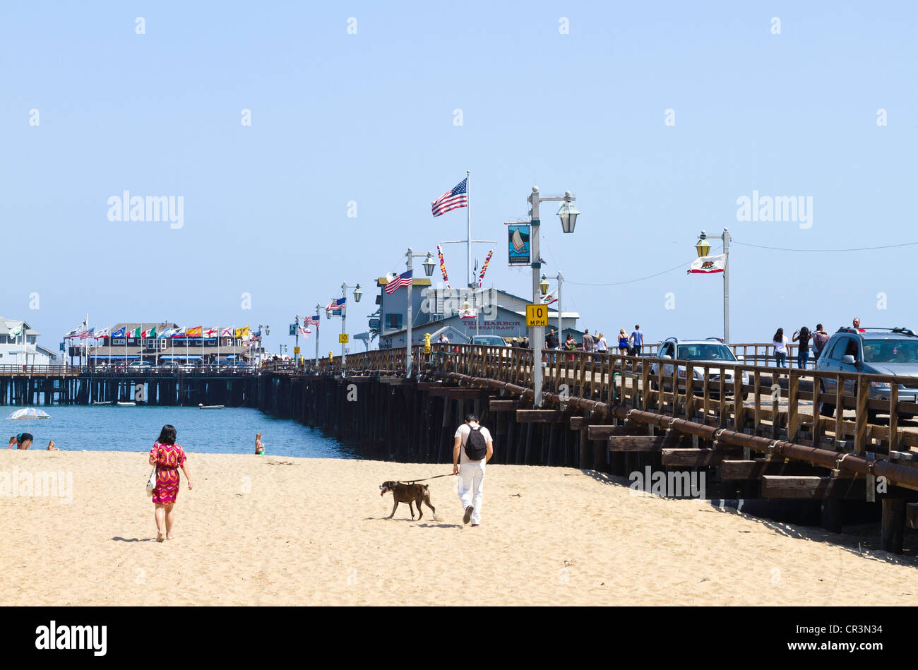 Scène de Stearn's wharf et plage à Santa Barbara en Californie. Banque D'Images