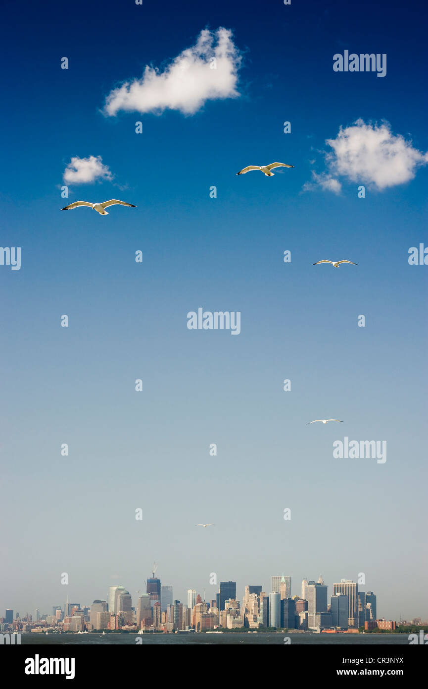 Skyline de Manhattan à partir du ferry pour Staten Island, Manhattan, New York, USA, Amérique Latine Banque D'Images