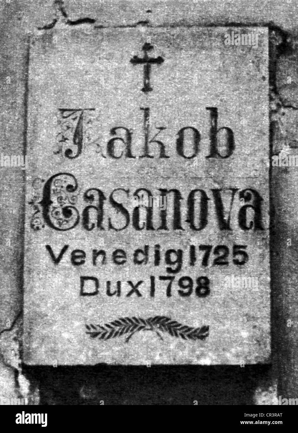 Casanova, Giacomo, 2.4.1725 - 4.6.1798, aventurier italien et auteur/auteur/auteur, pierre tombale, chapelle Saint Barbara, Duchcov, Tchéquie, Banque D'Images