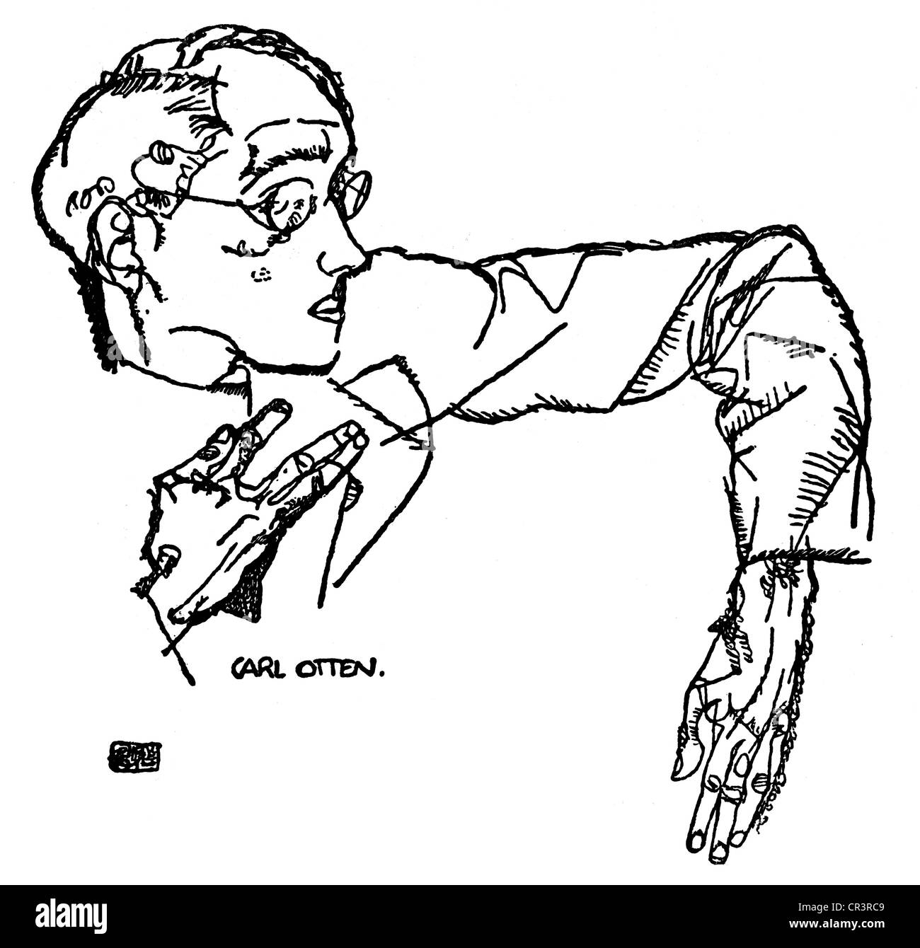 Otten, Karl, 29.7.1889 - 20.3.1963, auteur / écrivain allemand, dessin d'Egon Schiele (1890 - 1918), Banque D'Images
