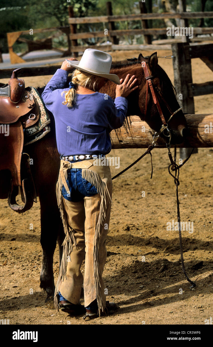 United States, Wyoming, un cow girl Banque D'Images